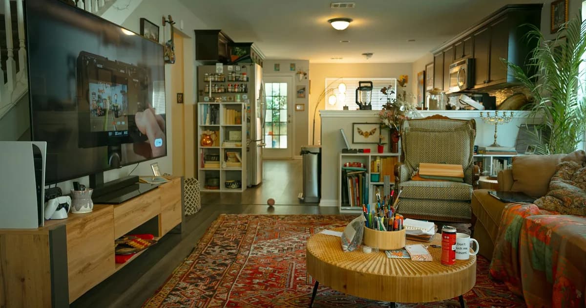 Helles Wohnzimmer mit Bücherregal und Wand-Aufbau, der WLAN-Signale dämpft.